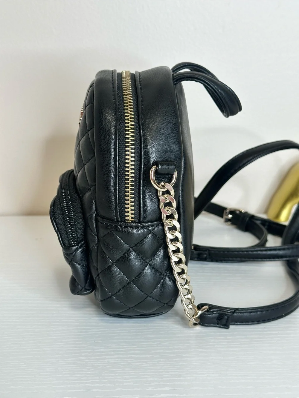 GUESS Black Quilted Mini Backpack Crossbody Bag